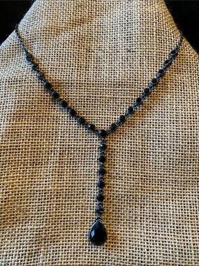 Vintage Carolee Black Crystal Teardrop Y-Drop Choker Necklace